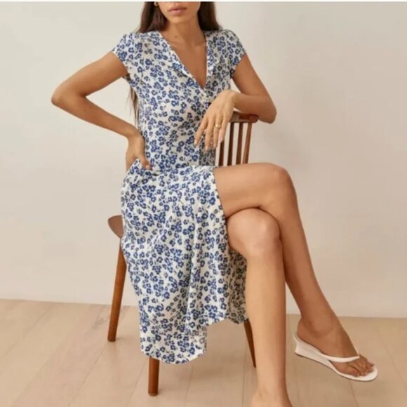 REFORMATION Fauna Milanesa Floral Midi Dress Size 12 - Picture 2 of 8